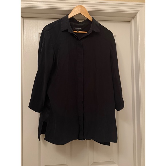 Lafayette 148 New York Tops - Lafayette 148 New York Blouse Women L Black 100% Silk 3/4 Sleeve Hidden Button